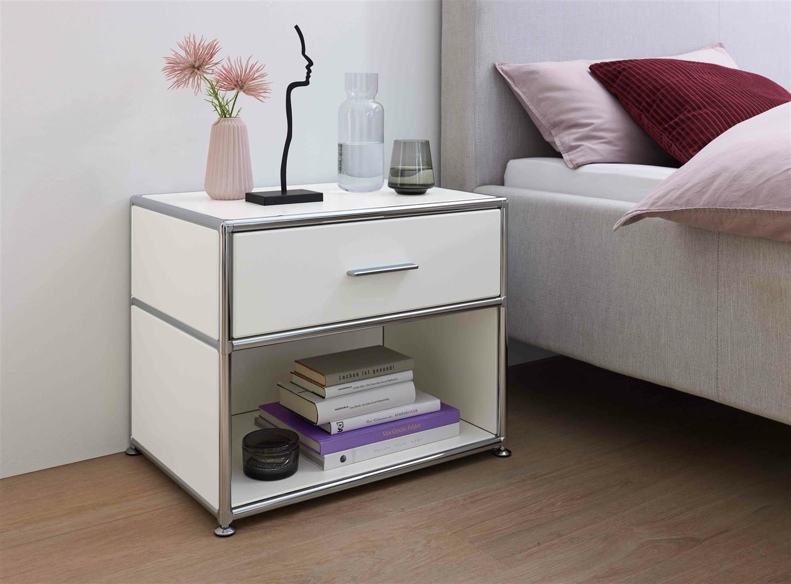 Bosse Solutions Nachttisch Chrom Weiss- Schnelllieferprogramm