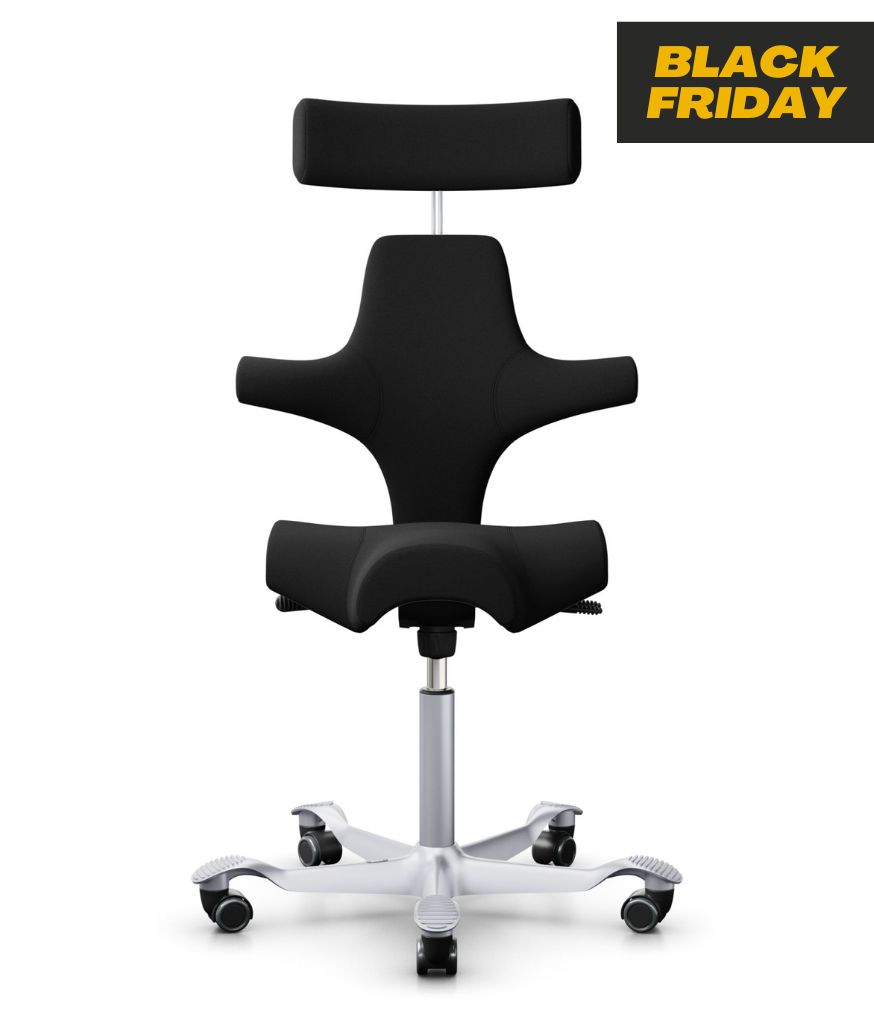 HAG Capisco 8107 Stoff Xtreme Schwarz Gestell Silber mit Kopfstütze